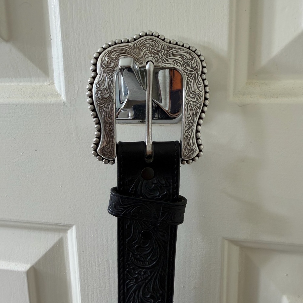 Tony Lama Black Leather Belt with Subtle Branding